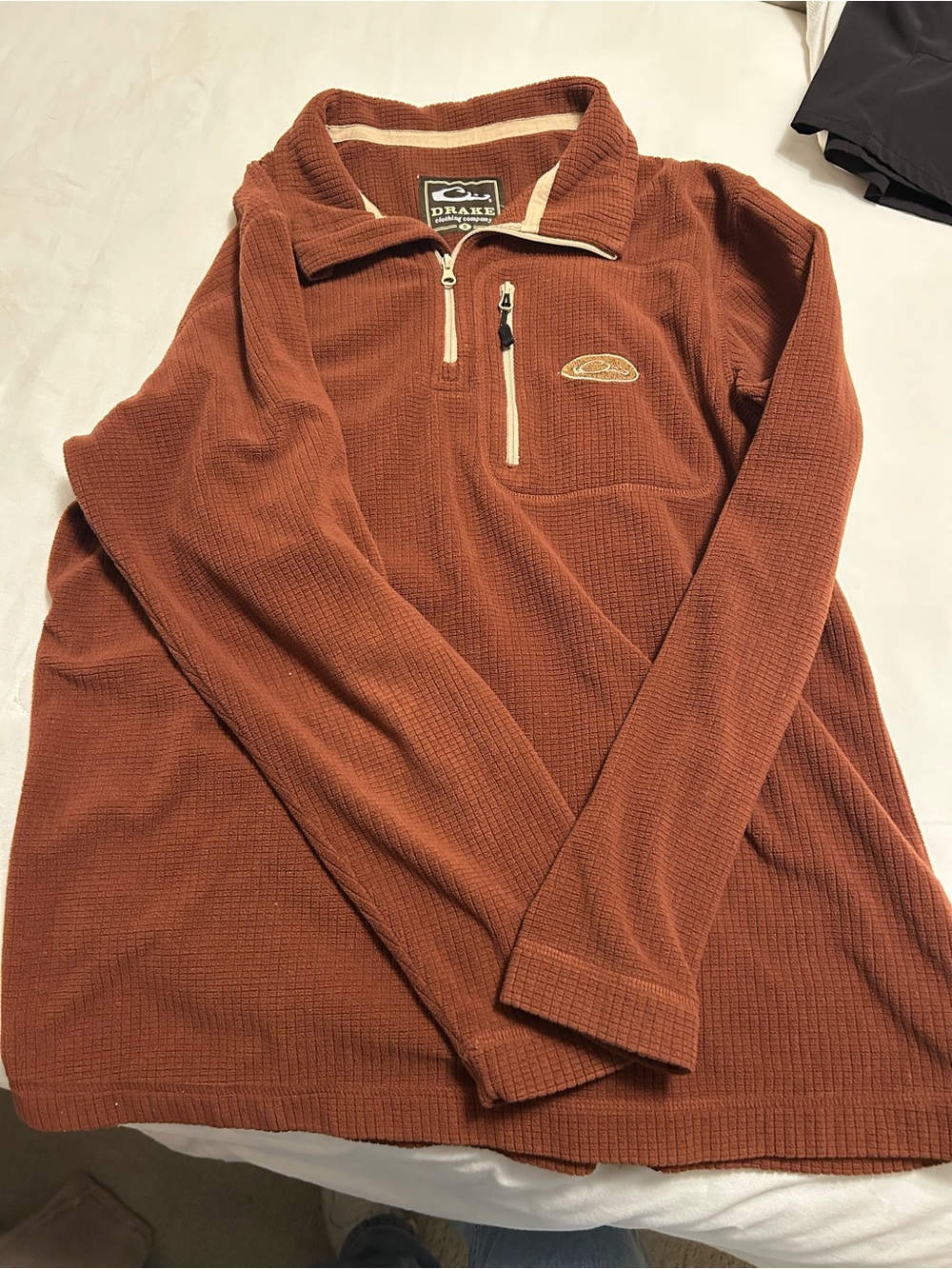 Drake Men's Rust Brown Zip-Neck Waffle Knit Pullover